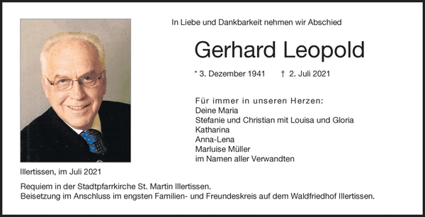 Todesanzeige Leopold Gerhard