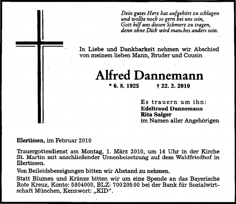 Todesanzeige Dannemann Alfred