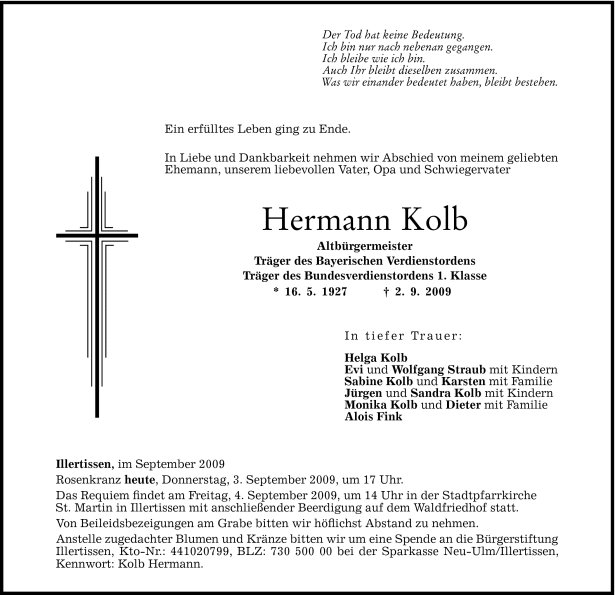 Todesanzeige Hermann Kolb